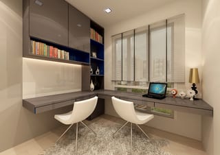 Corner study desk and bookshelves